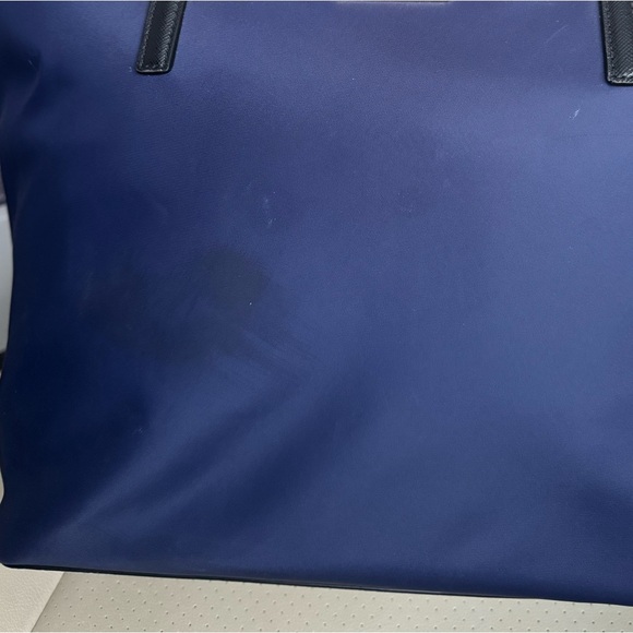 Kate Spade New York Navy Blue Nylon Tote Work Bag Zip Top Black Leather Handles - Picture 2 of 11